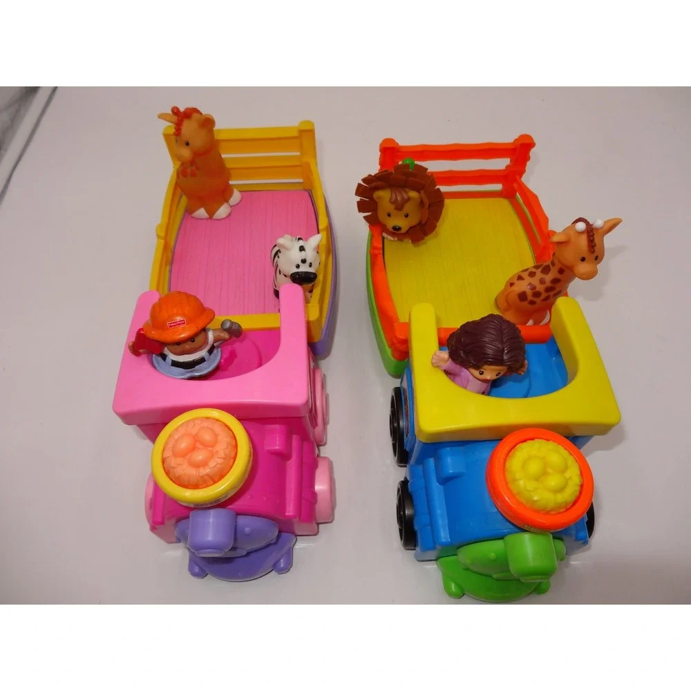 Fisher Price Little People Pink Musical Zoo Train and Musical Safari Train Set